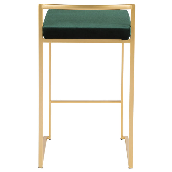 English Elm Fuji 26" Contemporary Stackable Counter Stool Set of 3 — Brushed Stainless Frame, Padded Faux Leather Seat, Sleek Durable Design Green B202P222007