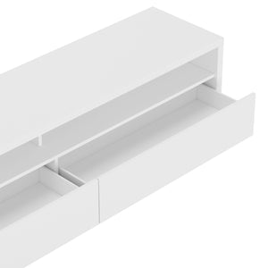 English Elm Duncan 70" TV Stand with Hidden Storage and Cable Management, Handle-Free Drawers, Easy Assembly White B365S00126