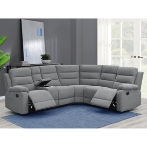 English Elm Aaron Smoke 3-piece Upholstered Sectional with Dual Recliners, Lift-Top Storage Consoles & Cup Holders, Smoke Performance Fabric Lounge B062S01015