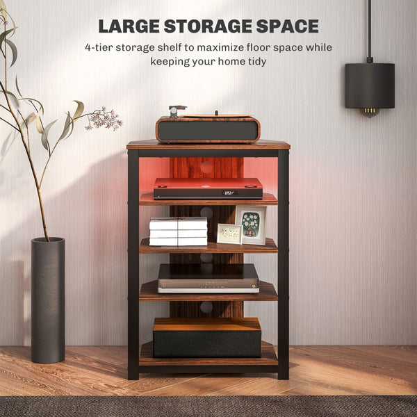 English Elm Tv Stand with Four Open Shelves Matte Steel Frame Corner Fit for Small Spaces T3971P405446