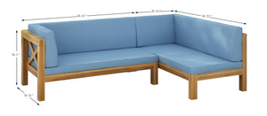 English Elm Christopher Knight Home® - Brava Coastal-Inspired Left Corner Bench Set Of 2, Solid Acacia Wood With Water-Resistant Cushions 57967.00BLU2