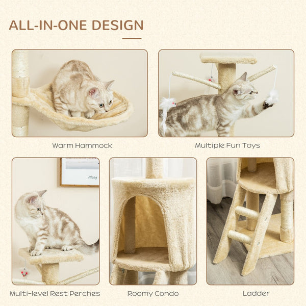 English Elm Pawhut Plush Sisal Cat Tower with Condo Hammock Perch and Dangling Toys for Indoor Cats W2225P200704