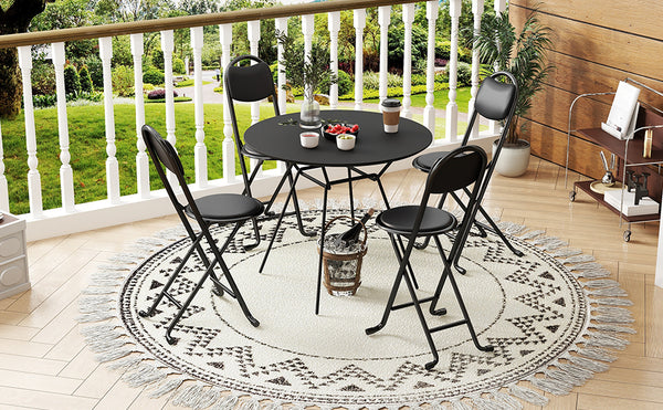 English Elm 4pcs Folding Stool with Back Cushioned PU Seats, Lightweight Portable Folding Chairs for Indoor Outdoor W2580P314329