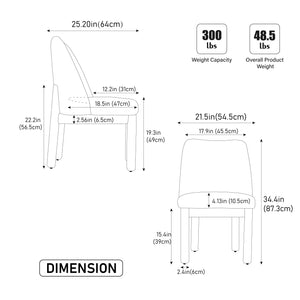 English Elm 21.46" Modern Minimalist Chenille Dining Chair Set of 2 with Rubberwood Legs, Curved High Back Comfort White+Black W3189P351395