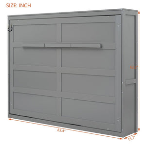 English Elm Full Size Murphy Wall Bed with Cabinet Dual Piston Folding Mechanism for Studio Spaces Gray LP000664AAE-2