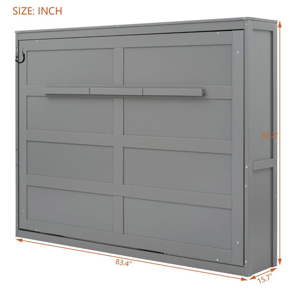 English Elm Full Size Murphy Wall Bed with Cabinet Dual Piston Folding Mechanism for Studio Spaces Gray LP000664AAE-2