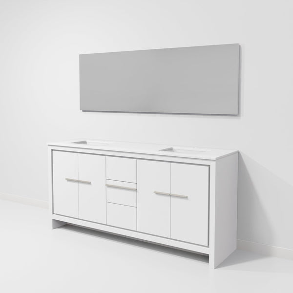 English Elm White Double Bath Vanity 72" W With Cultured Marble Top & 70" Mirror - Timeless Style & Storage Solutions B2731S01503-GIGA