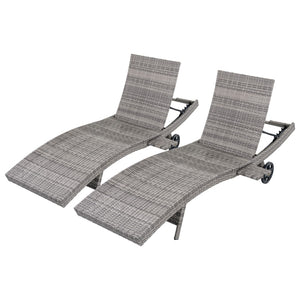 English Elm K&k Outdoor Wicker Reclining Chaise Set 2 Piece with Pull Out Tray Rolling Wheels Grey N707P395515E