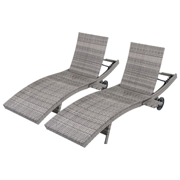 English Elm K&k Outdoor Wicker Reclining Chaise Set 2 Piece with Pull Out Tray Rolling Wheels Grey N707P395515E