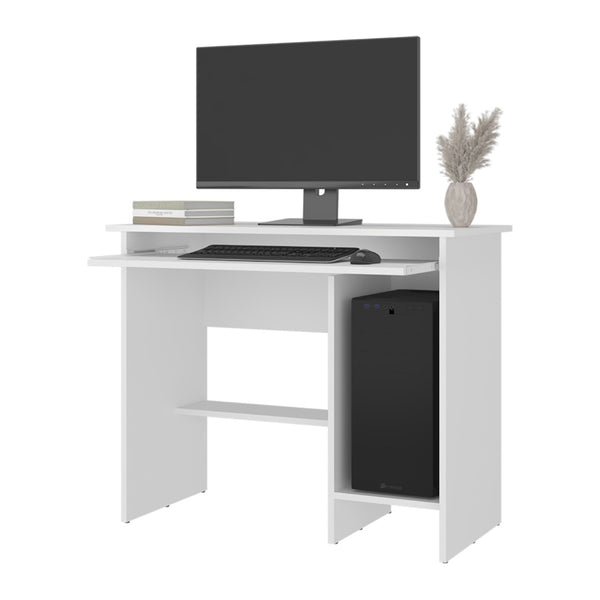 English Elm Koyuk White Computer Desk with Keyboard Tray Cpu Storage and Lower Shelf for Home Office B097P474288