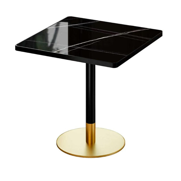 English Elm Square Bistro Pedestal Dining Table Faux Marble Top Tulip Base for Small Spaces Black+Gold W3316P457301