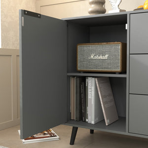 English Elm Sideboard Modern Rustic Buffet Cabinet with 3 Drawers & 2 Doors, Spacious Kitchen Storage Cupboard 47.2" Gray W409P171862