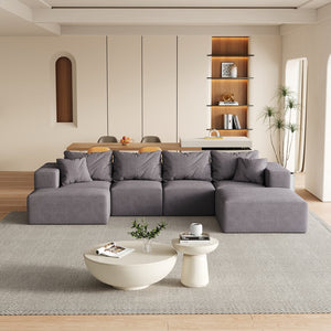 English Elm Modern Upholstered Modular Sectional Sofa Set 132" L-Shaped No-Assembly Chenille Comfort Hub with 6 Pillows Grey W834S00499