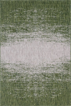 Unique Loom Outdoor Modern Ombre Machine Made Abstract Rug Green, Ivory 6' 1" x 9' 0"