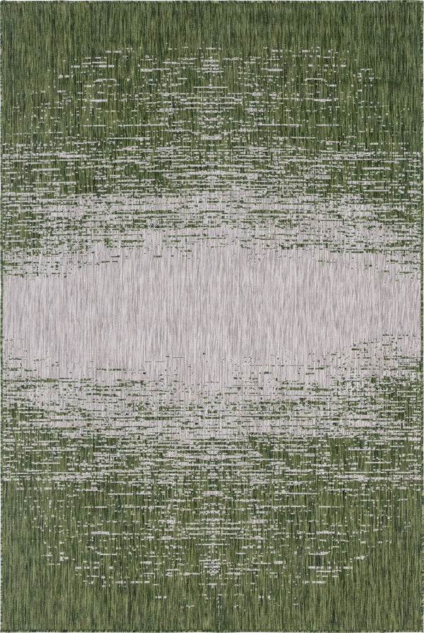 Unique Loom Outdoor Modern Ombre Machine Made Abstract Rug Green, Ivory 6' 1" x 9' 0"