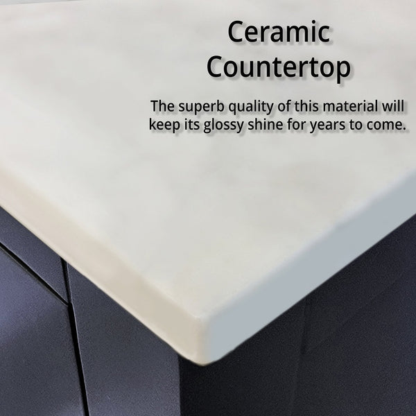 English Elm Navy Blue Bath Vanity Set With White Ceramic Top, Soft-Close Drawers, & Matching Mirror Included B2731S00721