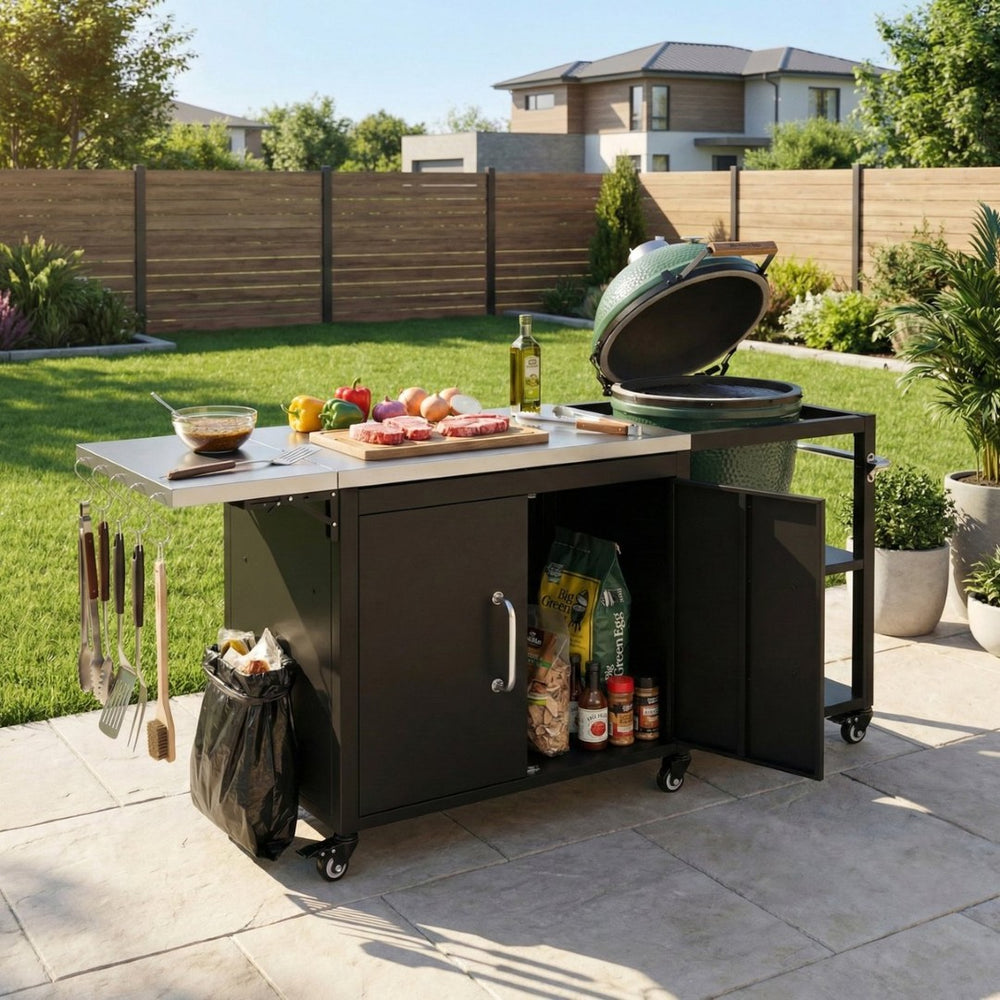English Elm K&k Stainless Steel Outdoor Grill Cart with Cabinet Drop Leaf and Swivel Casters N707P397500B