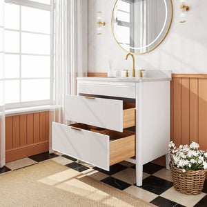 English Elm Fully Assembled 36 Inch White Bathroom Vanity with Carrara Marble Top and Soft Close Cabinet W1826P439634