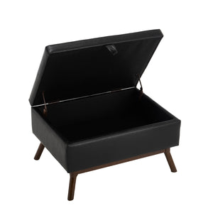 English Elm Mid-century square storage bench with solid wood frame, microfiber upholstery, versatile ottoman seat and tabletop functionality for living room and entryway appeal Black PU W1539P269659