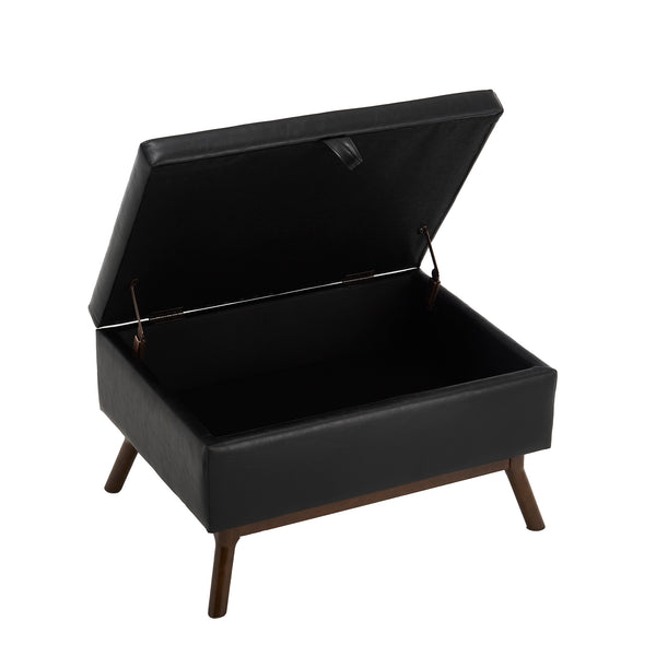 English Elm Mid-century square storage bench with solid wood frame, microfiber upholstery, versatile ottoman seat and tabletop functionality for living room and entryway appeal Black PU W1539P269659