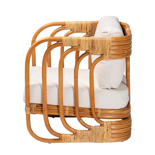 English Elm Bohemian Natural Rattan Accent Chair Woven Honey Frame with Removable Cushion B2750P467725