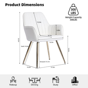 English Elm Faux Leather Mid-Back Dining Chairs Set of 2 with Gold-Plated Legs, Removable Cushions, White Elegance W3394P329169