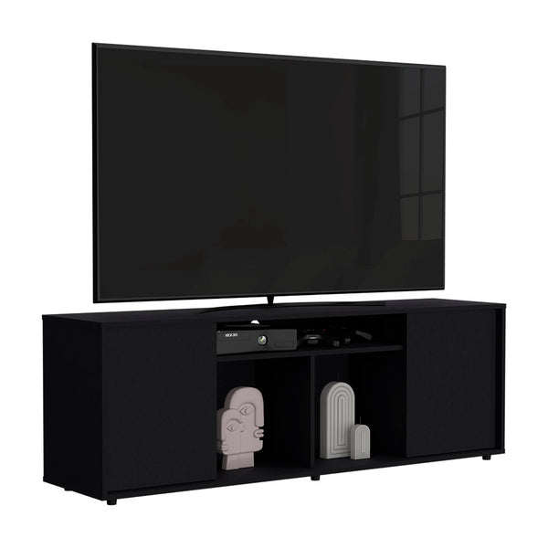 English Elm Tv Stand modern media console for TVs up to 65" with two cabinets, three open shelves, sturdy design Black 63.77 L x 19.29 W x 5.51 H B097132953