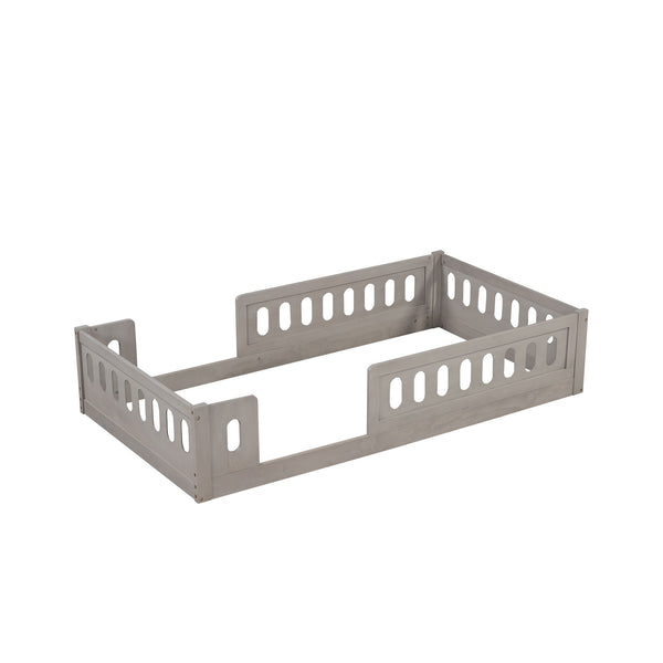 English Elm Wood Twin Size Platform Bed with Guardrail — Sturdy Pine & MDF Construction, Safe Low-Profile Design for Kids Natural N709P180836N