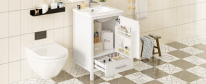 English Elm 20-Inch Compact Bathroom Vanity with Ceramic Sink, Soft-Close Storage, Divider Drawer & Easy Plumbing Access White N729P334847K