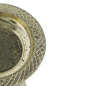 English Elm D6.1x11.8" Antique Silver Glass Pillar Candle Holder with Ribbed Detail, Round Base Elegance W2078P390747