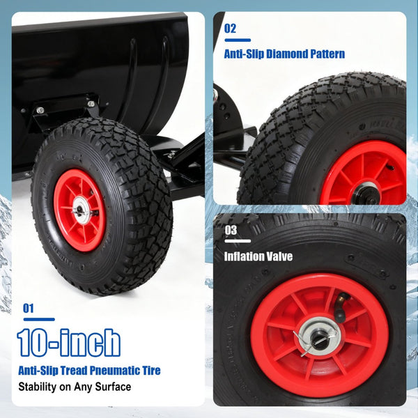 English Elm 30" Carbon Steel Snow Pusher with Wheeled Frame and Adjustable Ergonomic Handle W1422P362636