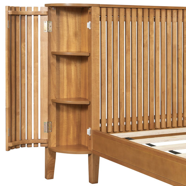 English Elm Christopher Knight Home® - King Solid Wood King Size Bed with Slat Headboard, Dual Side Storage & Display Shelves, Sturdy Comfort N758K532021N