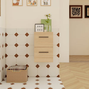 English Elm 12" Wall-mounted Oak Plywood Bathroom Linen Cabinet Slim Floating Single Door Storage W3450P440598