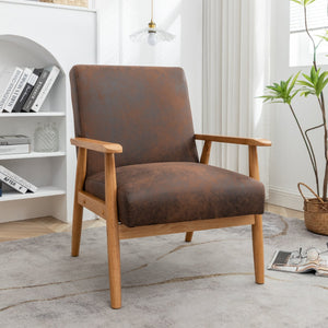 English Elm 25.38'' 25.38" Wide Classic Mid-Century Modern Arm Chair with Solid Wood Arms, Plush Foam & Microfiber Finish Light Brown B2735P271017