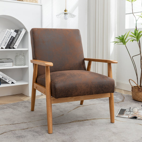 English Elm 25.38'' 25.38" Wide Classic Mid-Century Modern Arm Chair with Solid Wood Arms, Plush Foam & Microfiber Finish Light Brown B2735P271017