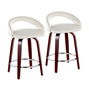 English Elm Fixed-height Swivel Counterstools Mahogany Wood Chrome Footrest Velvet Seat Set of 2 White B202S01762