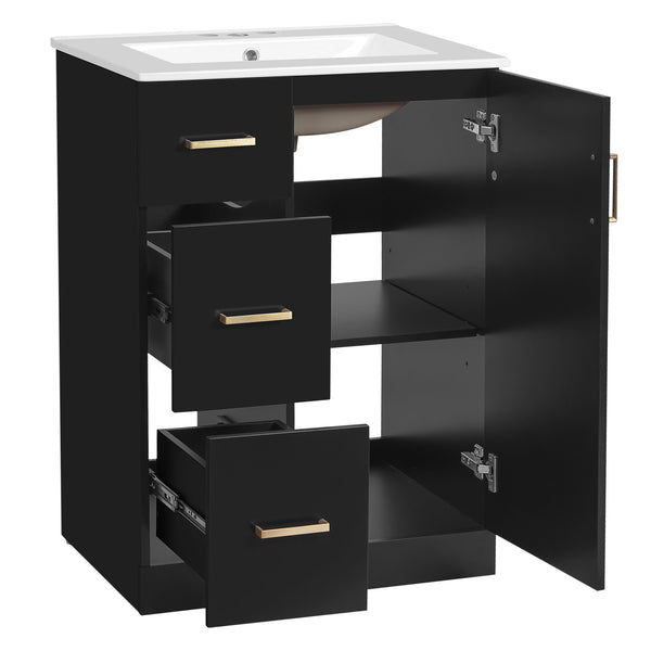 English Elm 24" Modern Bathroom Vanity with Under-Mount Sink, Vertical Stripe Design, 2 Drawers & Soft-Close Cabinet Black N710P288936B