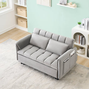 English Elm 52 Grey Modern Velvet Sofa Bed Convertible 3-in-1 Small Loveseat with Pillows, Pockets, Metal Legs, 500lb Capacity W1658P266339