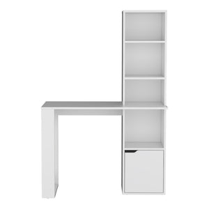 English Elm Iowa Writing Desk with Open 4-tier Shelving and Cabinet for Small Home Offices B200P188863