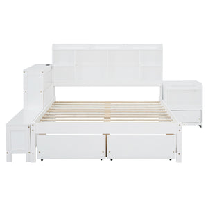 English Elm Full Size Wooden Platform Bed With Desk, Storage Drawers, Usb Ports, Nightstand & Modern Design N820S00029K