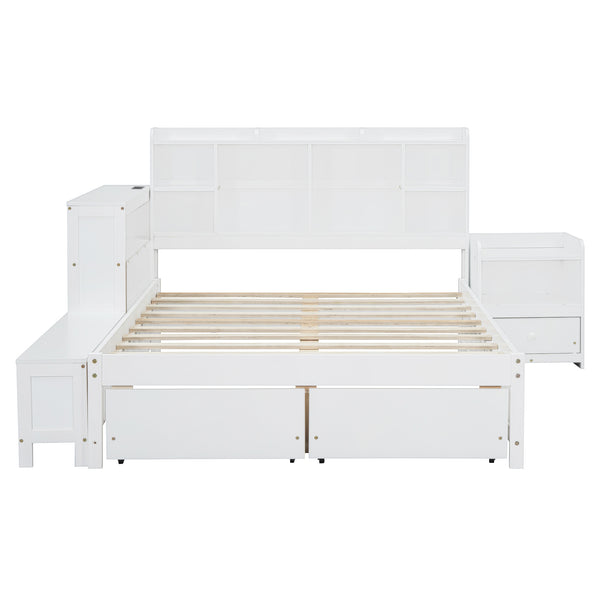 English Elm Full Size Wooden Platform Bed With Desk, Storage Drawers, Usb Ports, Nightstand & Modern Design N820S00029K