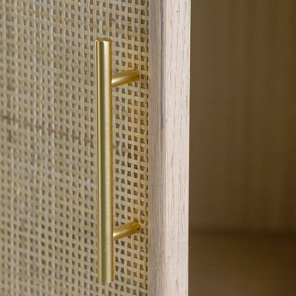 English Elm 47.2x15.2x30.7" Brown Wooden Accent TV Cabinet with Rattan Doors, Pine & MDF, Mid-Century Storage Elegance W2078P179278