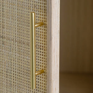 English Elm 47.2x15.2x30.7" Brown Wooden Accent TV Cabinet with Rattan Doors, Pine & MDF, Mid-Century Storage Elegance W2078P179278