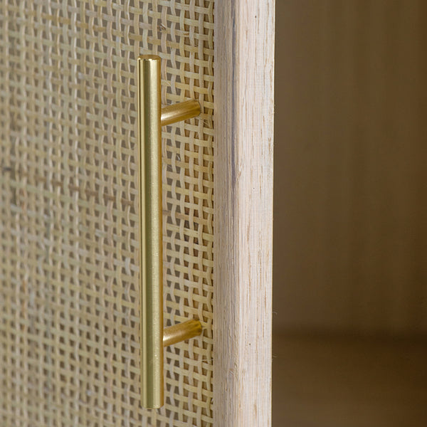 English Elm 47.2x15.2x30.7" Brown Wooden Accent TV Cabinet with Rattan Doors, Pine & MDF, Mid-Century Storage Elegance W2078P179278