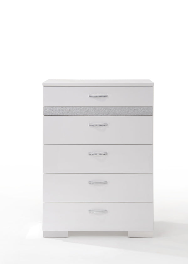 English Elm Naima Glam Six-Drawer Dresser with Felt-Lined Jewelry Organizer, Smooth Glides & Sparkle Accents White 54 L x 20 W x 38 H B2726P261857