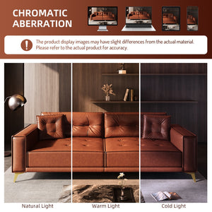 English Elm 92.1"king Faux Leather Convertible Sleeper Sofa Tufted 4 Seat Pull Out Living Room Couch Light Brown W1885S00408