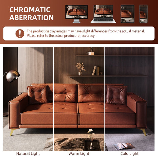 English Elm 92.1"king Faux Leather Convertible Sleeper Sofa Tufted 4 Seat Pull Out Living Room Couch Light Brown W1885S00408