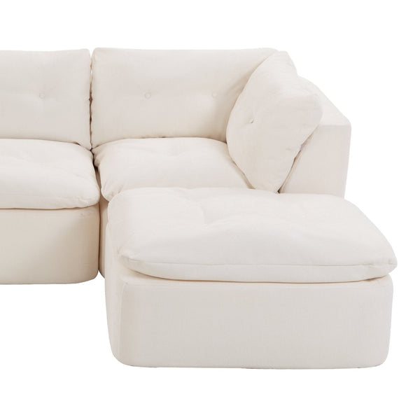 English Elm Modern Chenille Cloud Sectional with Ottoman Deep Sink Modular L Shaped Living Room Sofa Beige+White W2379S00001