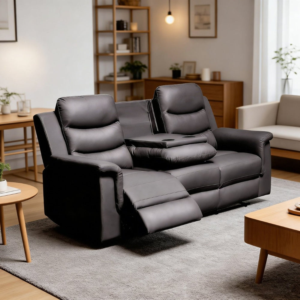 English Elm Reclining Sofa Slipcover Faux Leather Stretch Fit with Console for Media Rooms W2297P469627