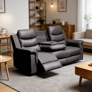 English Elm Reclining Sofa Slipcover Faux Leather Stretch Fit with Console for Media Rooms W2297P469627